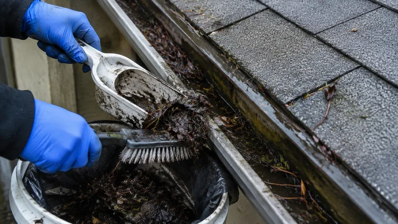 Residuos acumulados en una canaleta de aguas lluvias