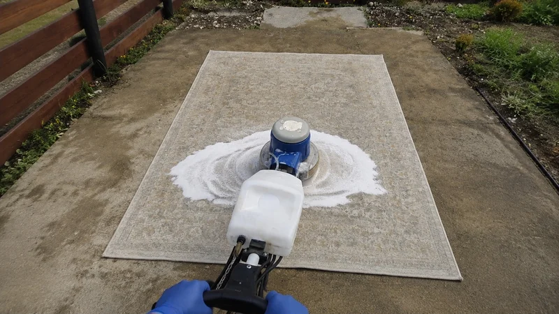 Máquina realizando lavado de una alfombra