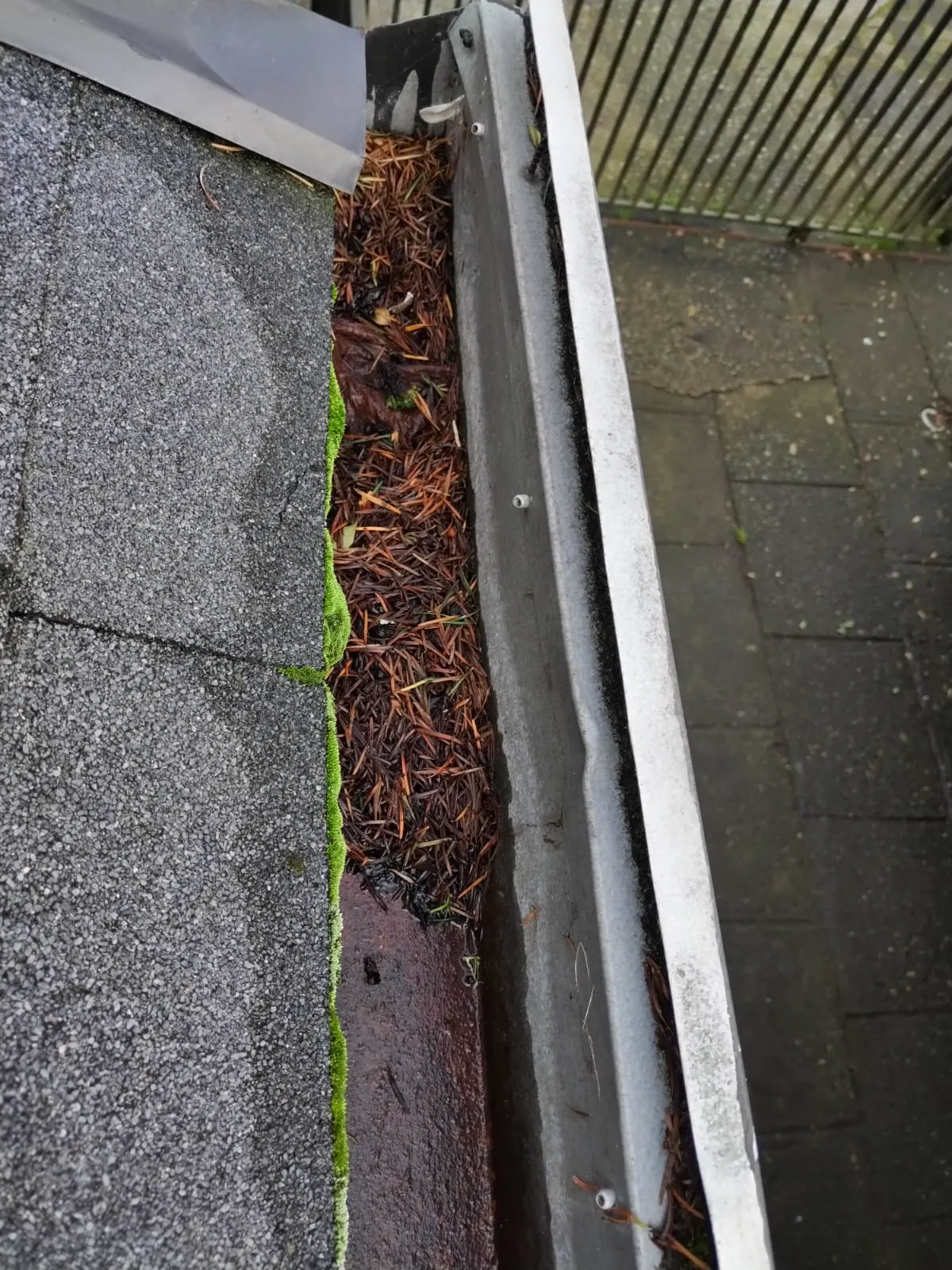 Limpieza de una canaleta de aguas lluvias.