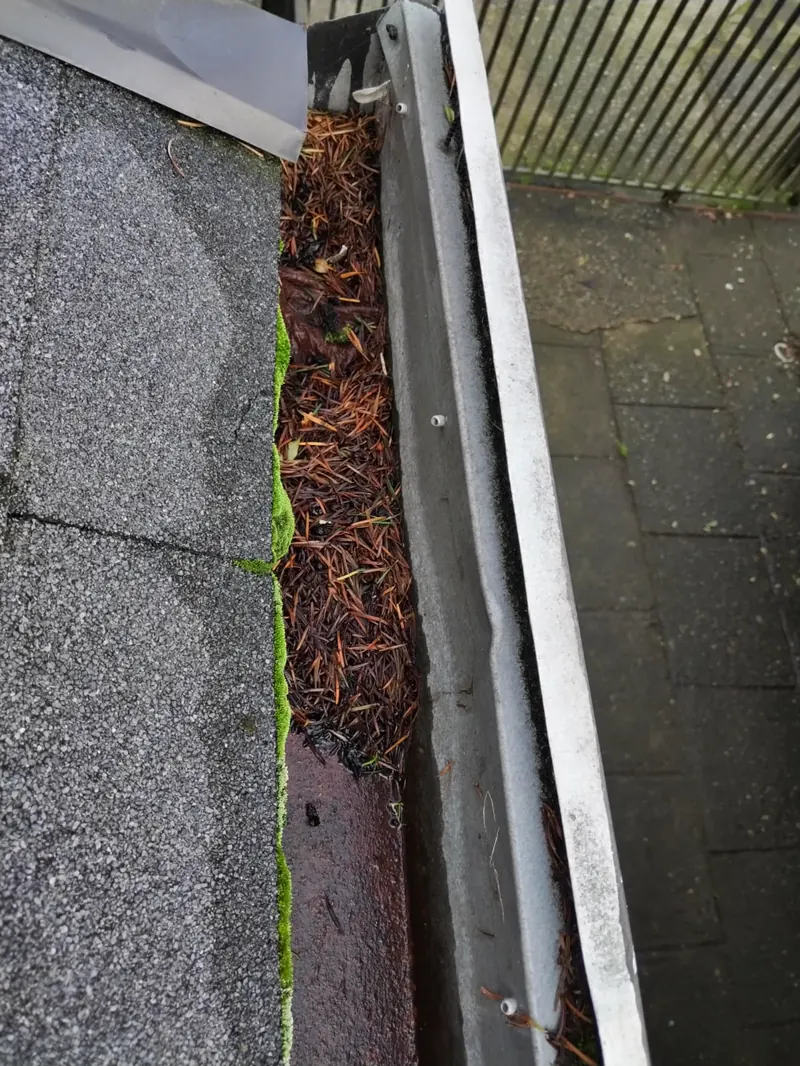 Limpieza de una canaleta de aguas lluvias.